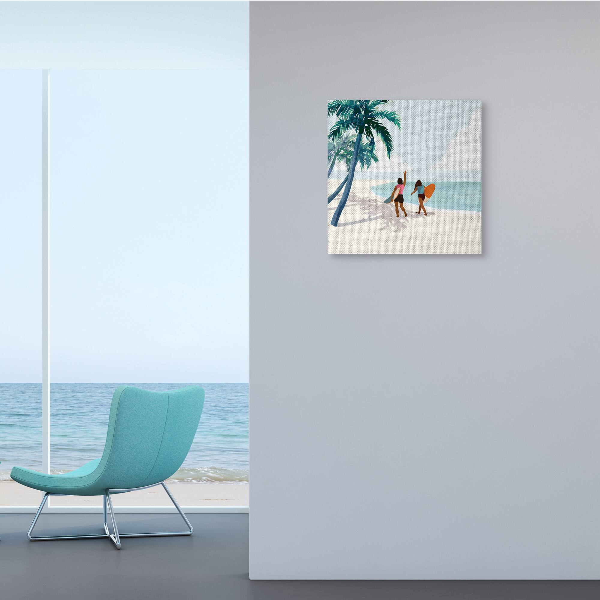 Stupell Industries Women with Surfboards under Coastal Palm Trees Canvas Wall Art